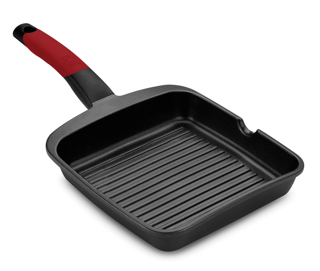 BRA Premiere | Grill mit Streifen 22 cm, Aluminiumguss, dreischichtig mit verstärkter Antihaftbeschi