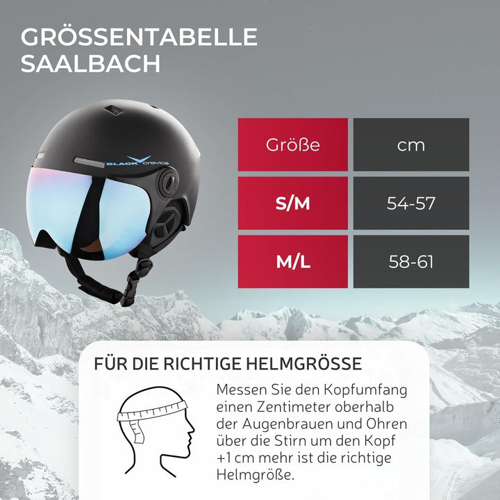Black Crevice Skihelm Saalbach I Skihelm mit Visier im Pilotenstyle I Skihelm Herren & Damen inkl. S