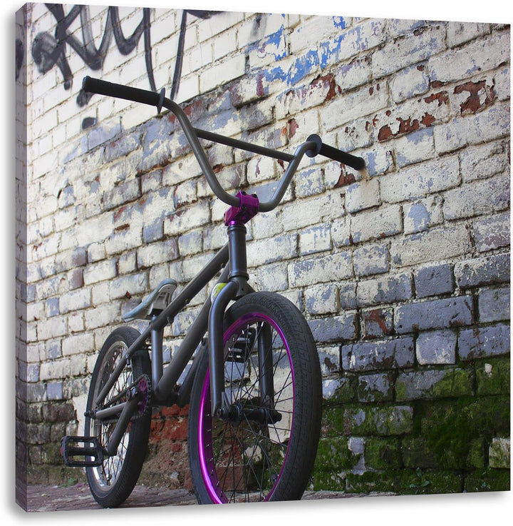 Pixxprint Fahrrad vor Graffitiwand 70x70cm Leinwandbild Wandbild Kunstdruck, 70x70