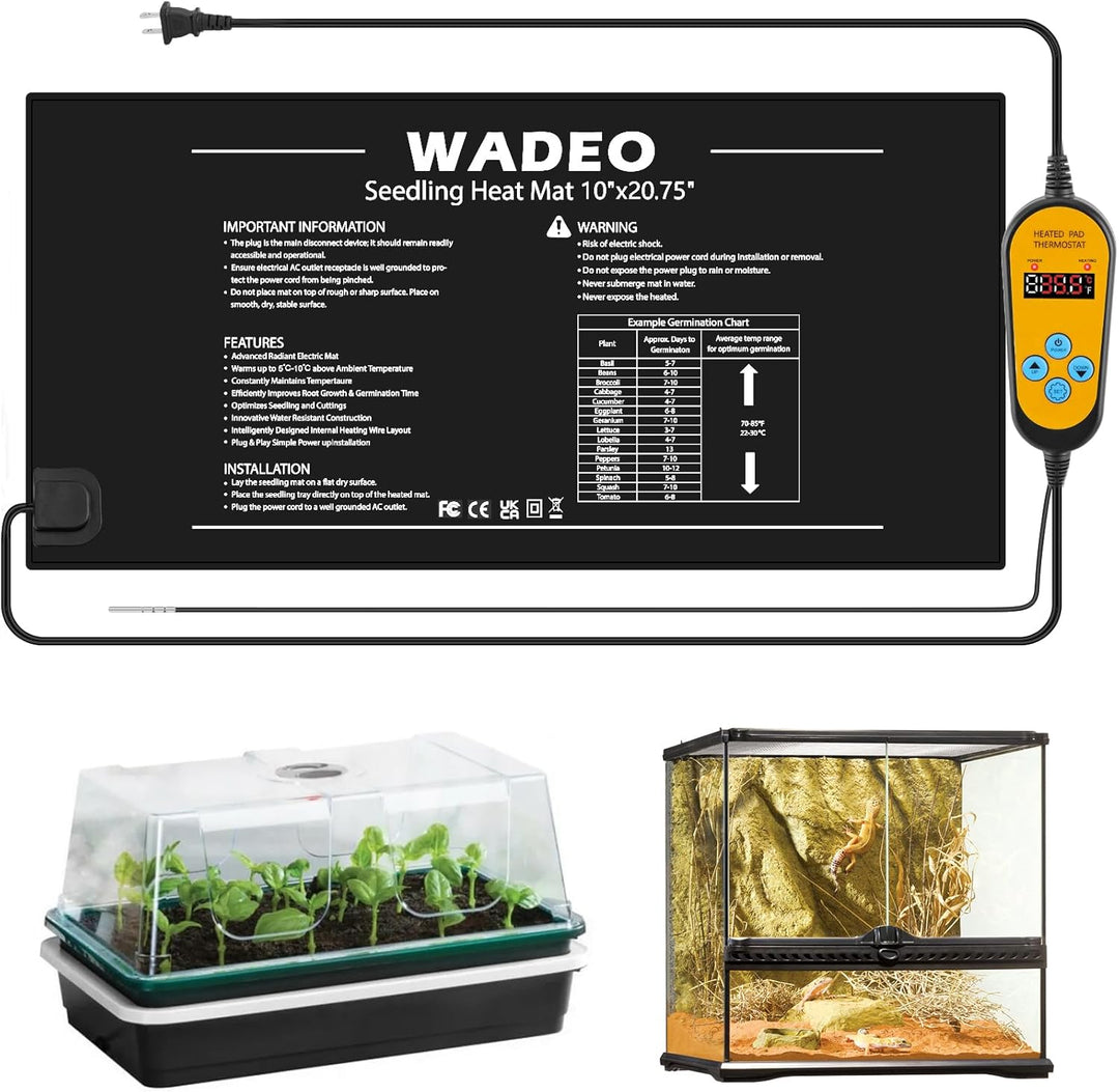 WADEO Heizmatte für Pflanzen, Sämlinge Heizmatte mit Thermostat 5°C bis 45°C, Heizmatte Terrarium, W