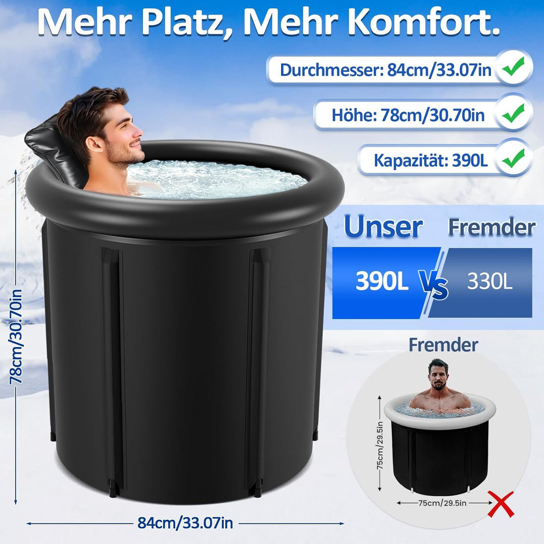 Eisbad Eisbaden Tonne 80 cm, Faltbare Badewanne 390L mit Abdeckung, Eistonne für Zuhause, Kältethera