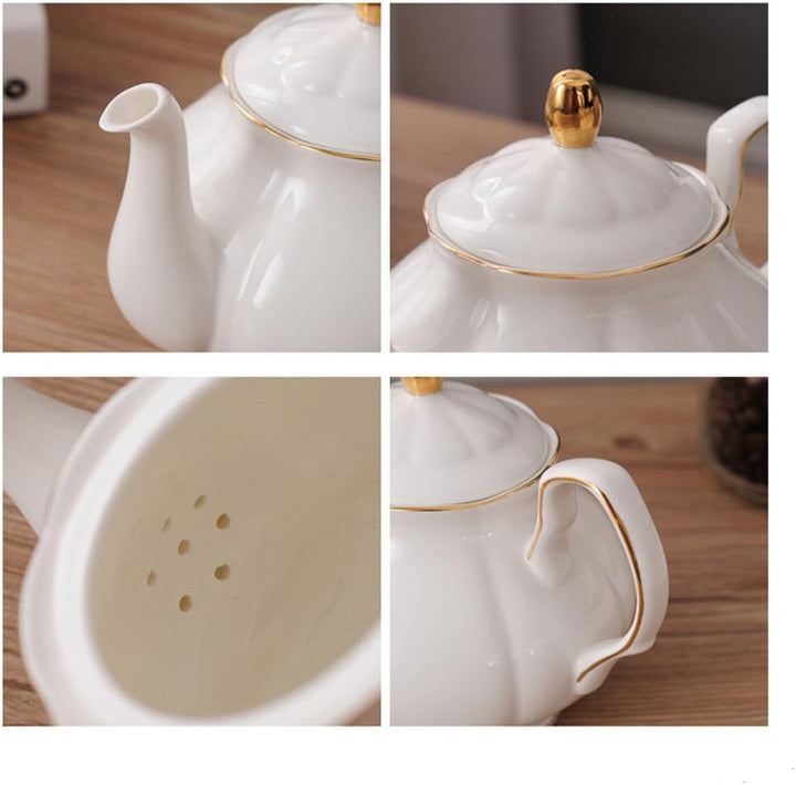 ufengke 15 Stück Einfache Englische Keramik Tee-Sets Weiss,Teekanne, Bone China Tassen &Passenden Lö