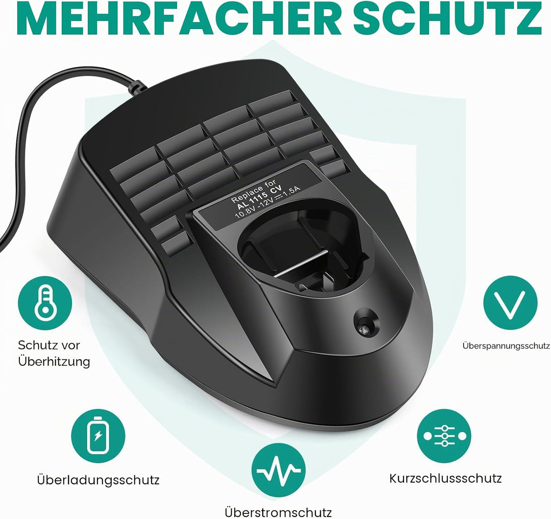 ASUNCELL Li-ion Ladegerät für Bosch Akkus Professional 10,8/12 Volt AL1115CV Ladegerät für Bosch BAT