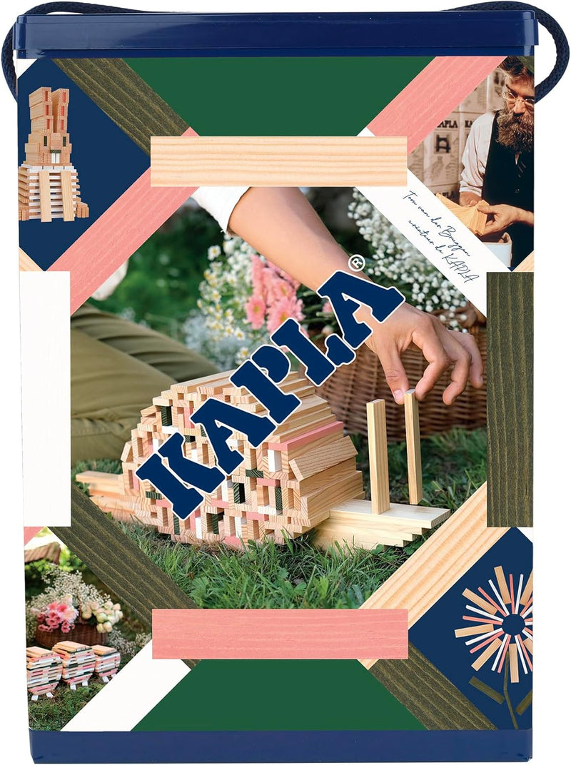 KAPLA Fass Frühling 200 farbige Plättchen (Grün, Rosa und Weiss), Holzspielzeug, Bauspiel, ab 2 Jahr