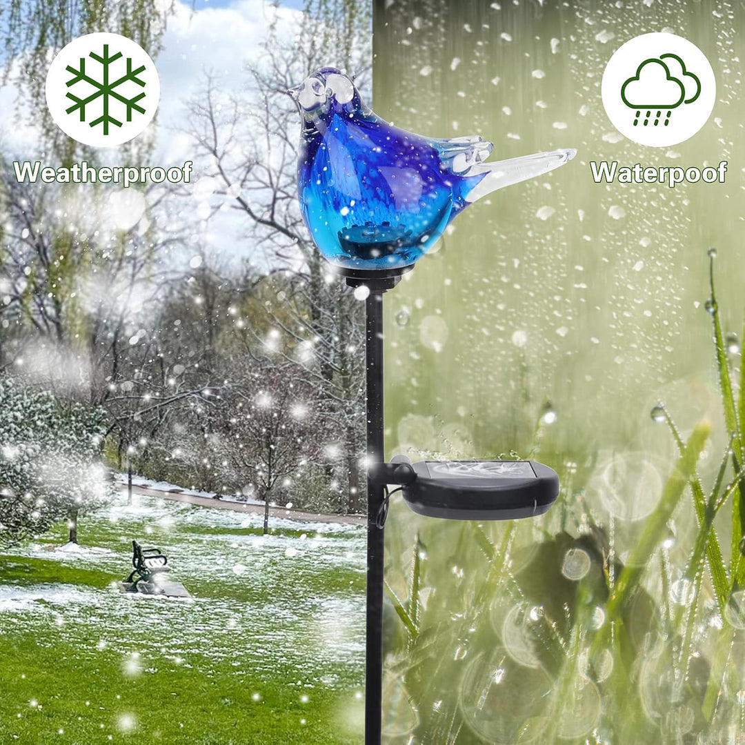 Afirst Solar Bluebird Gartenstecker – mundgeblasenes Glas Dekorative Garten Wegeleuchten Outdoor Was