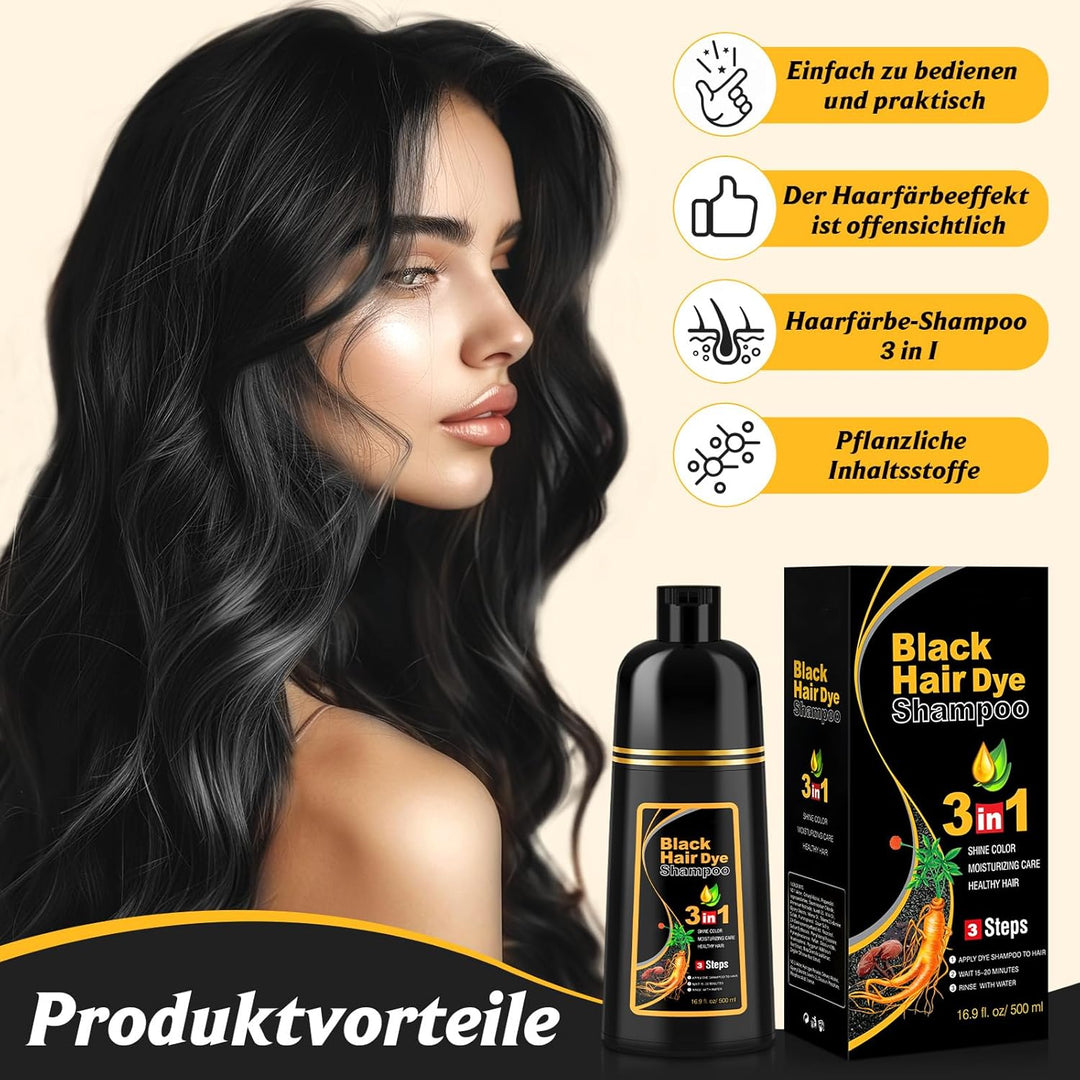 Schwarzes Haarfärbeshampoo für Graues Haar, Sofort Haarfarben Shampoo für Männer und Frauen, Black H