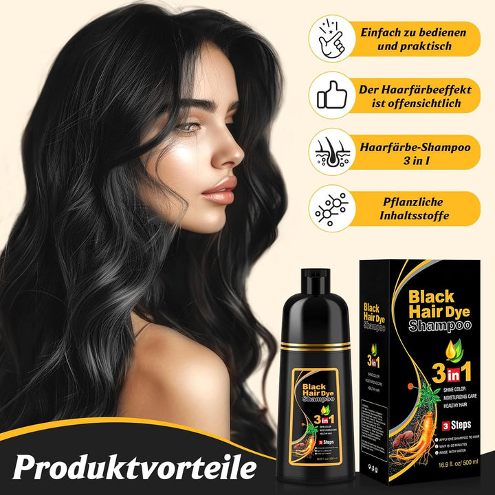 Schwarzes Haarfärbeshampoo für Graues Haar, Sofort Haarfarben Shampoo für Männer und Frauen, Black H
