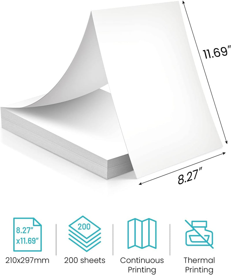 Thermodruckpapier für tragbaren Drucker M08F - Fanfold A4 Mehrzweckpapier kompatibel für tragbare Dr