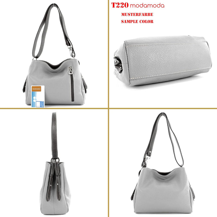 modamoda de - T220 - ital. Schultertasche Klein aus Echtleder Schokobraun, Schokobraun