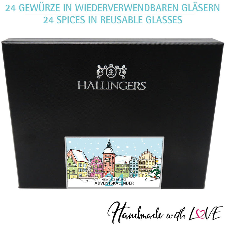 Hallingers Nostalgische Altstadt - Gewürz Adventskalender handmade, 24 Gewürze aus aller Welt (Set)