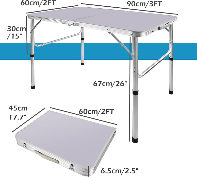 Bowose 90x60cm Klapptisch Gartentisch höhenverstellbar, Aluminium-Camping-Tisch 30KG Kapazität, leic