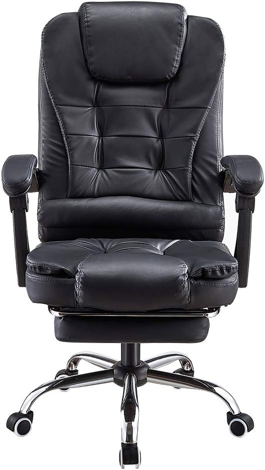 Panana Bürostuhl Heavy-Duty Executive Liegesessel mit Fussstütze aus PU-Leder Gaming-Stuhl (Schwarz)