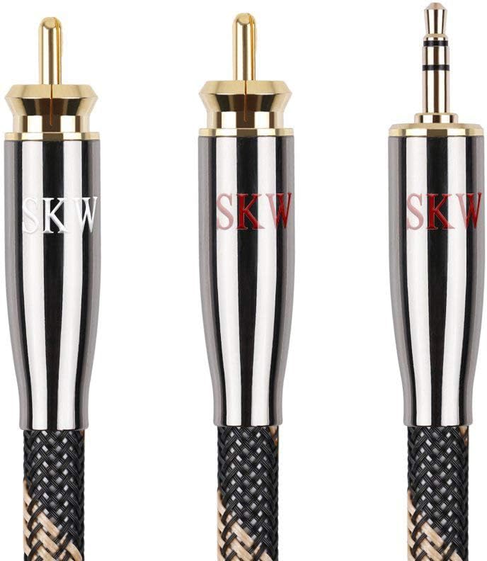 SKW Audiophiles Audio Kabel 3.5mm Klinke auf 2 Cinch Y Splitter Stereo Audio Kabel (2M, Schwarz) 2M