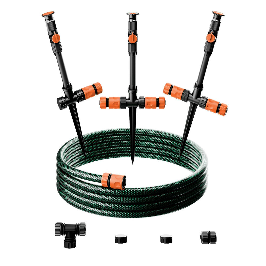 RESTMO Rasensprenger mit Erdspiess zur Gartenbewässerung, Mehrfach einstellbares Rasensprinkler, Fle