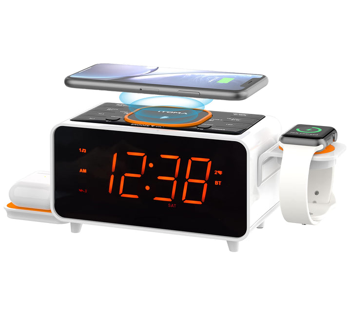 Digitaler Radiowecker mit Kabelloser Ladestation, 15W Fast Wireless Charger for iPhone/Samsung Galax