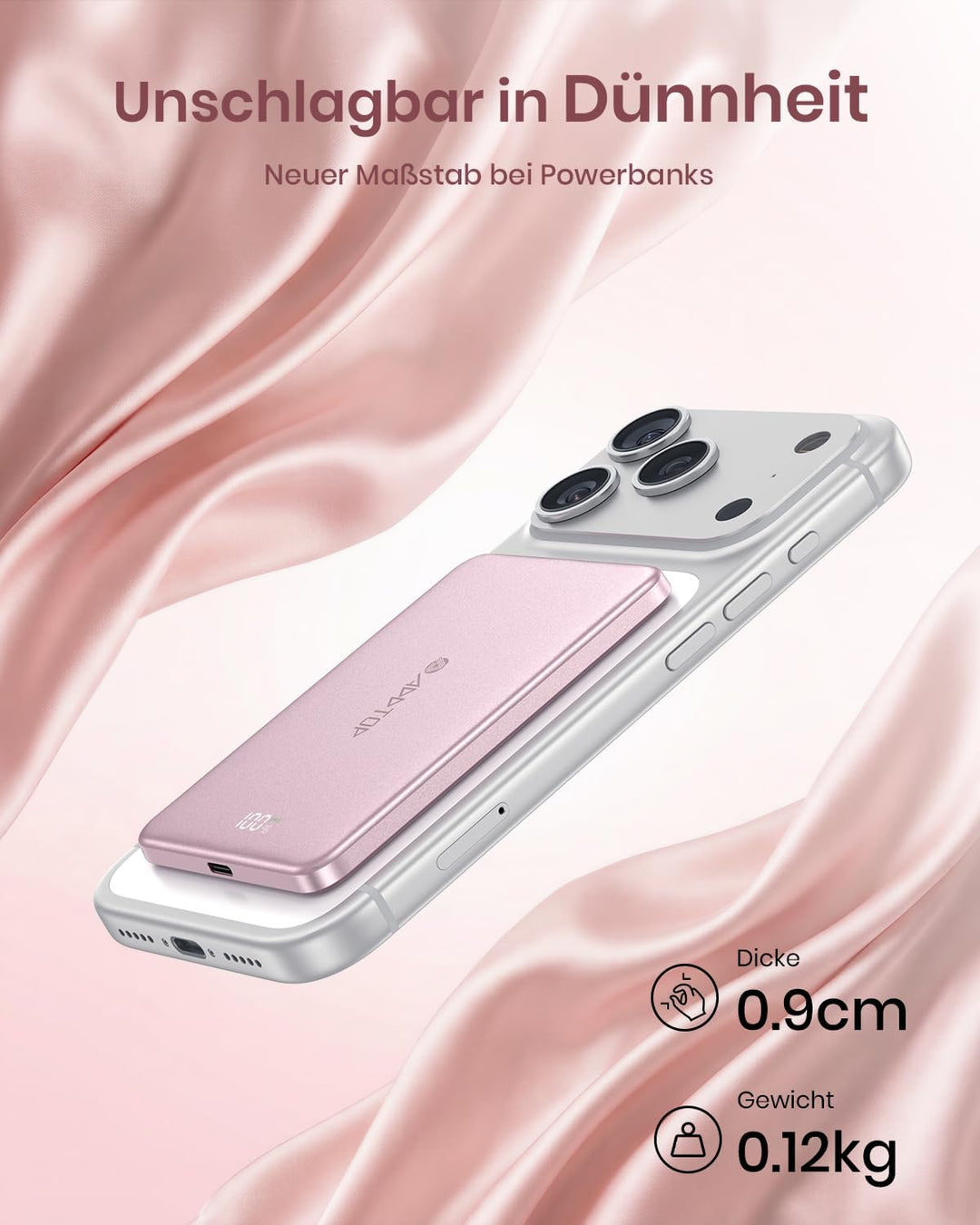 Ultra Slim Power Bank Magnetische, A ADDTOP Powerbank Induktives 5000mAh, 20W Schnellladung Wireless