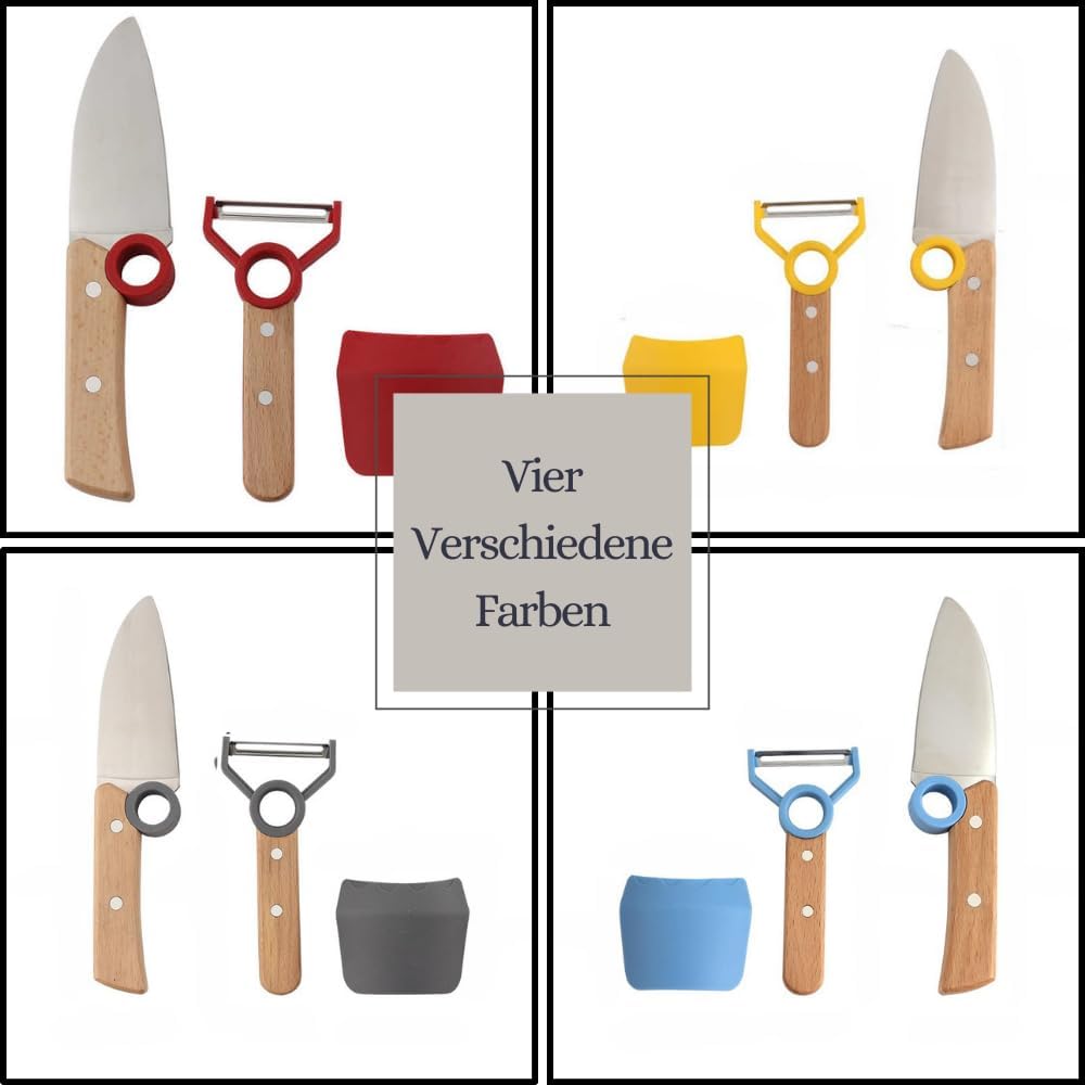 Kinder Kochmesser Set - 3 teilig - Kochmesser - Fingerschutz - Sparschäler - rostfrei Blau, Blau