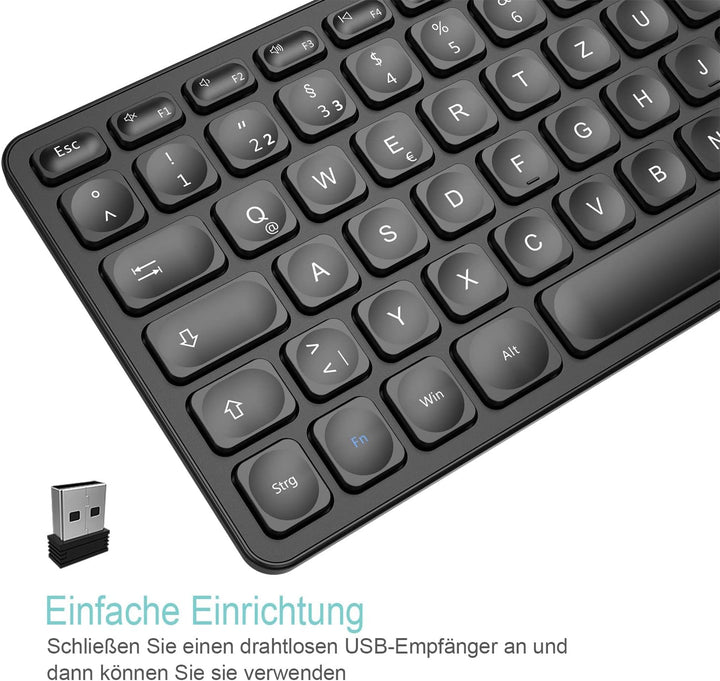 Arteck Kabellose Tastatur, Deutsches QWERTZ Layout wiederaufladbare USB Anschluss 2,4 GHz Kabellos T