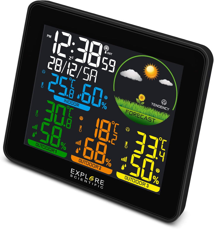 Explore Scientific Wetterstation Funk mit Aussensensor, Farbdisplay, Wettervorhersage, DCF Funksigna