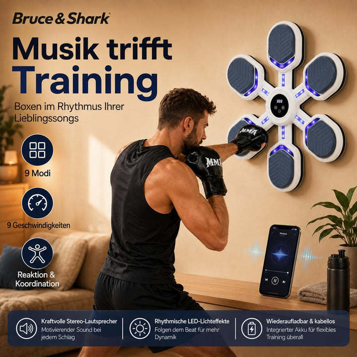 MusicBoxingMachine – Musik-Box-Trainer mit 9 Modi &amp; 9 Geschwindigkeitsstufen, LED-Punching-Zielwand,