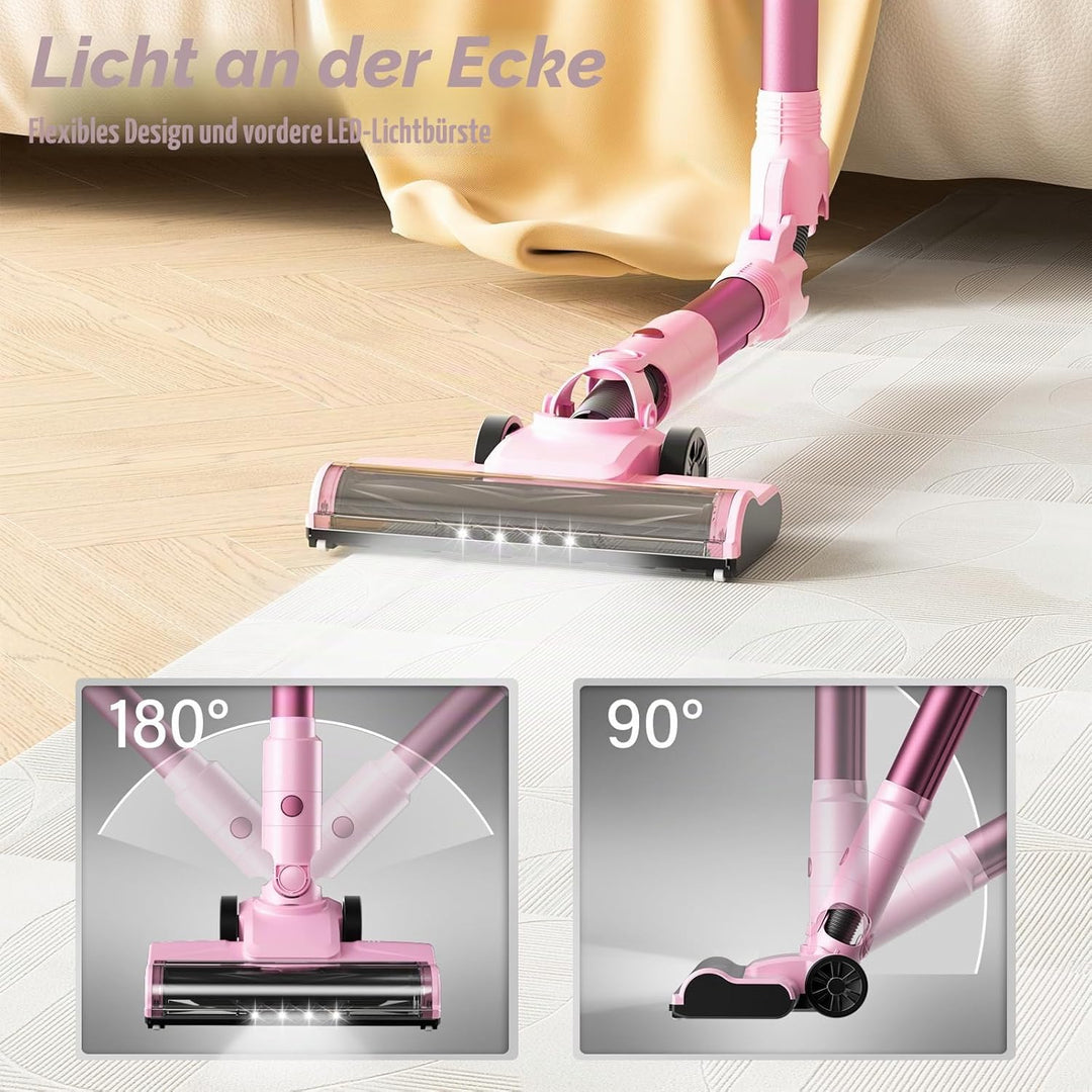 Stanew Akku Staubsauger Faltbar, 33Kpa Kabelloser Staubsauger, 320W Cordless Vacuum Cleaner Rosa, 40
