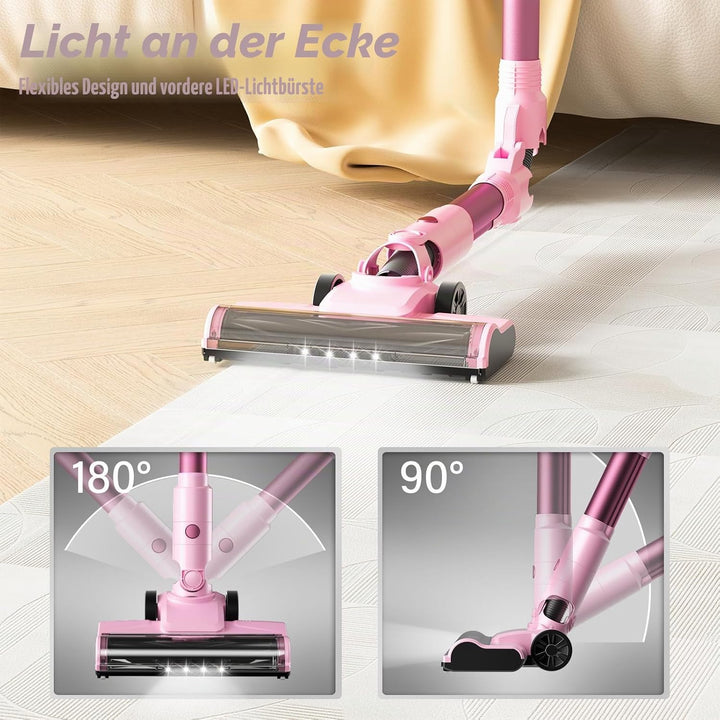 Stanew Akku Staubsauger Faltbar, 33Kpa Kabelloser Staubsauger, 320W Cordless Vacuum Cleaner Rosa, 40