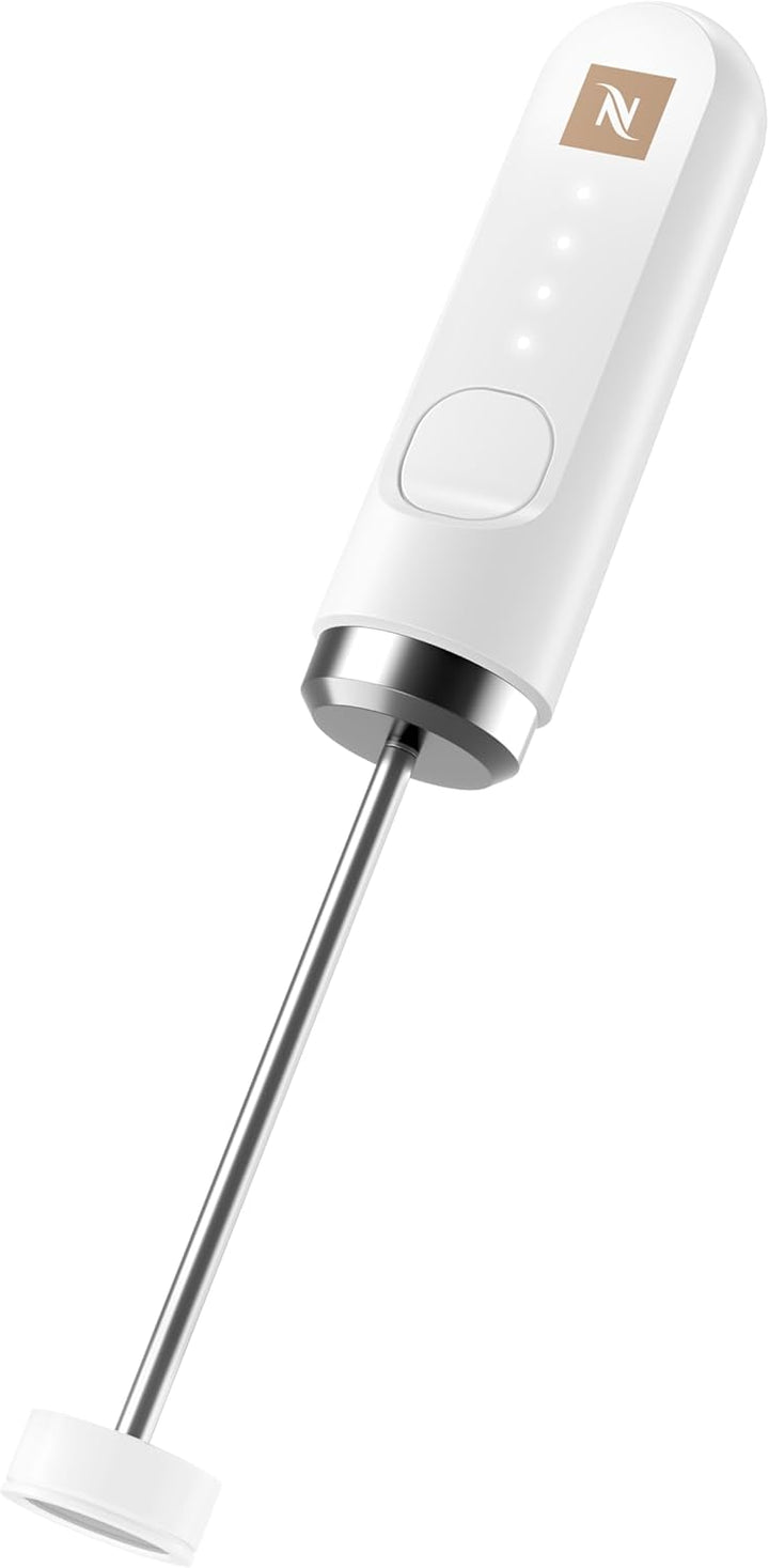 NESPRESSO NanoFoamer Stab-Milchaufschäumer Weiss | Wiederaufladbarer Stabmixer aus Edelstahl, USB‑C