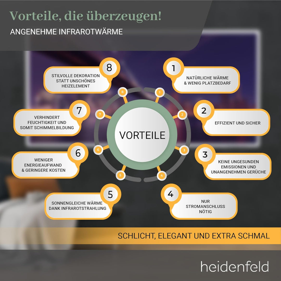 Heidenfeld Infrarotheizung HF-HP105 | 𝟭𝟬 𝐉𝐀𝐇𝐑𝐄 𝐆𝐀𝐑𝐀𝐍𝐓𝐈𝐄 - 1000 Watt - Bis 25 m² - Infrarot Heizkörpe