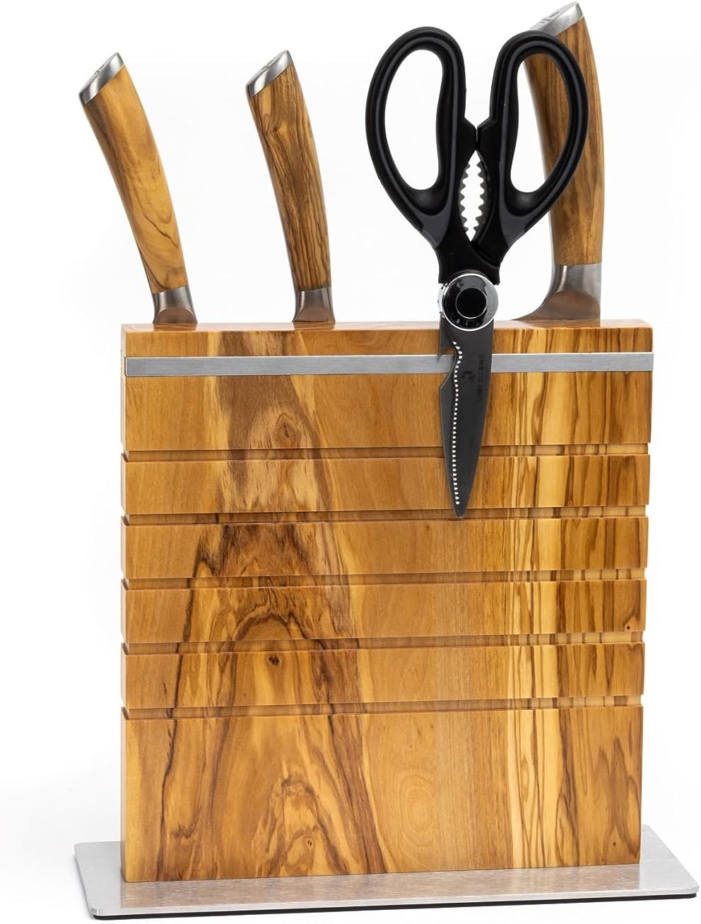 Chef Cuisine Messerset mit Messerblock Olivenholz 5-teilig – hochwertiger Messerblock magnetisch mit