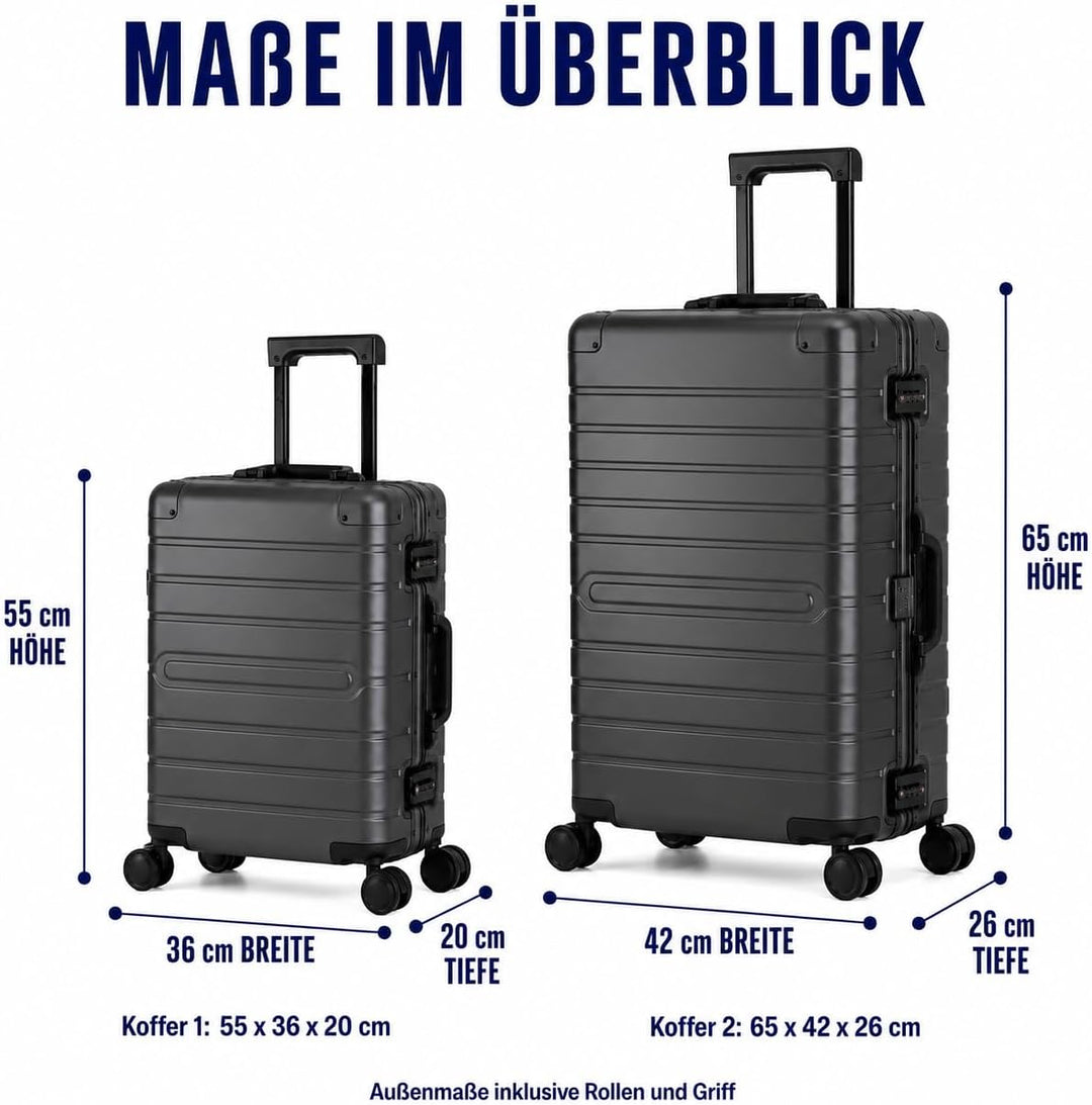 Travelhouse Oslo Alu Reisekoffer Graphit S-55cm &amp; M-65cm Hartschalenkoffer Reise Trolley Koffer Set