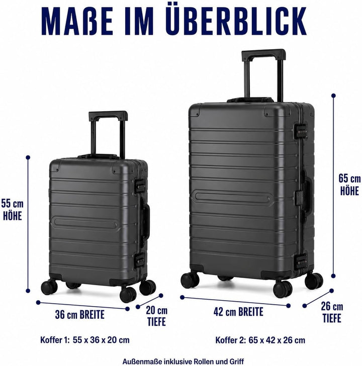 Travelhouse Oslo Alu Reisekoffer Graphit S-55cm &amp; M-65cm Hartschalenkoffer Reise Trolley Koffer Set