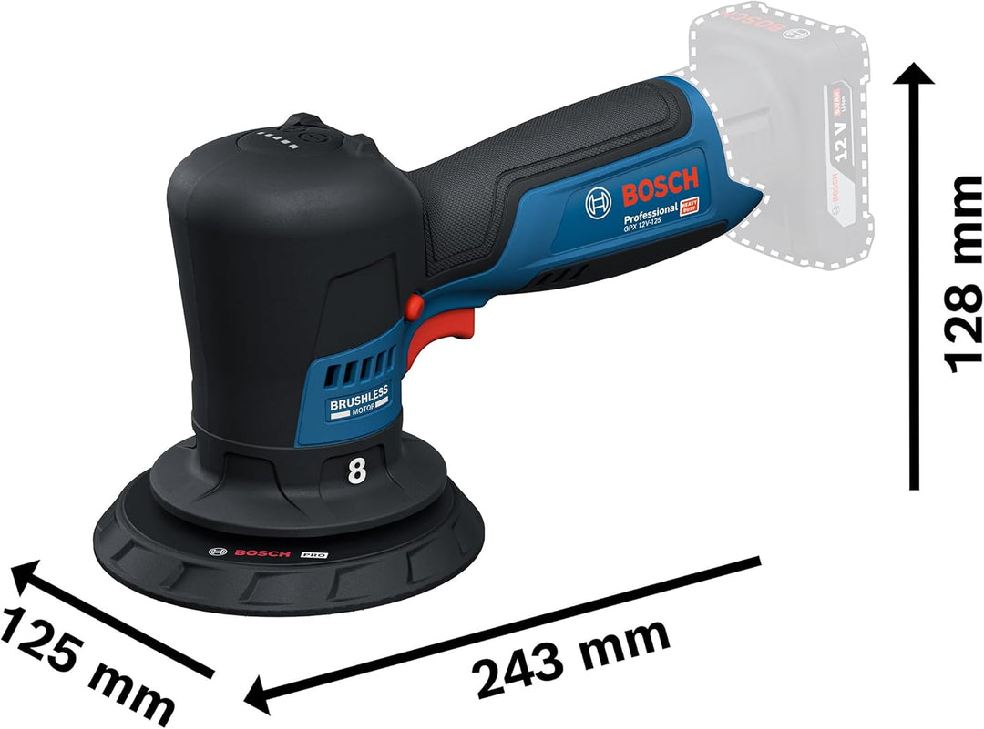 Bosch Professional 12V System Akku-Polierer GPX 12V-125 (inkl. Baretool mit montiertem 125 mm Klett-