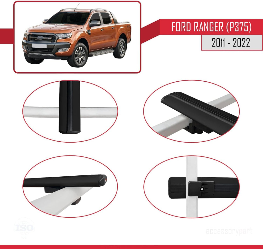 acpar Kompatibel mit Ford Ranger 2011-2022 Relingträger Basic Modell Dachträger Gepackträger SCHWARZ