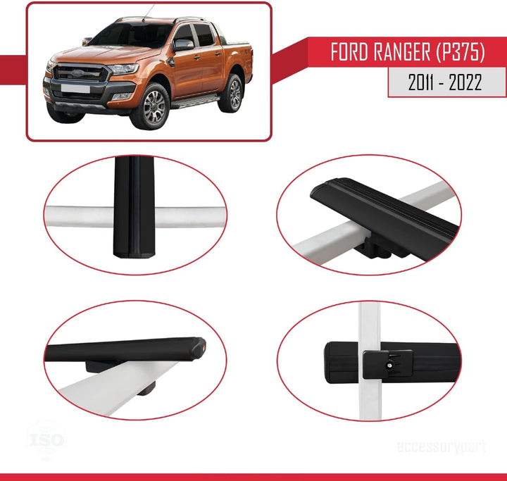 acpar Kompatibel mit Ford Ranger 2011-2022 Relingträger Basic Modell Dachträger Gepackträger SCHWARZ