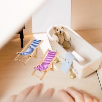 6Pcs Miniatur Strand Stuhl: Mini Holz Strandstuhl Liegestuhl Deko Puppen liegestuhl Strandkorb DIY Z