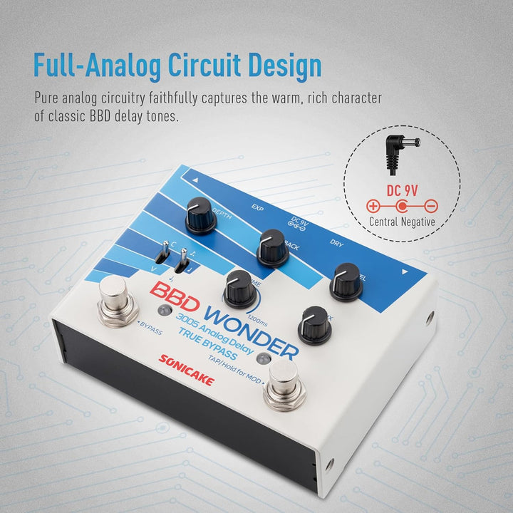 SONICAKE Analoges Delay und Modulation Pedal | mit Chorus, Vibrato, Tap Tempo, True Bypass BBD Wonde