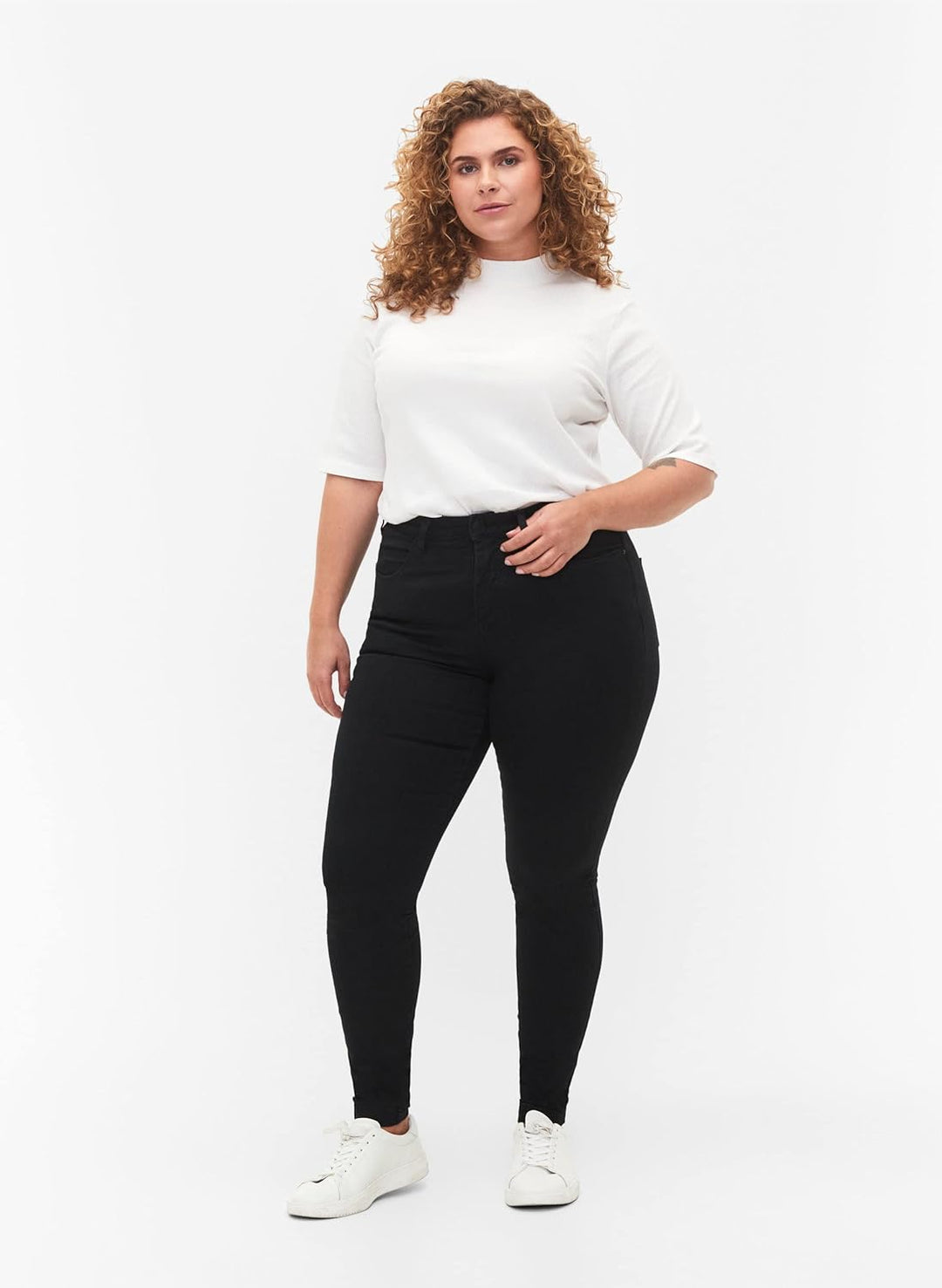 Zizzi Damen Grosse Grössen Amy Jeans Hohe Taille Slim Gr 42W / 30L Schwarz, 42W / 30L Schwarz