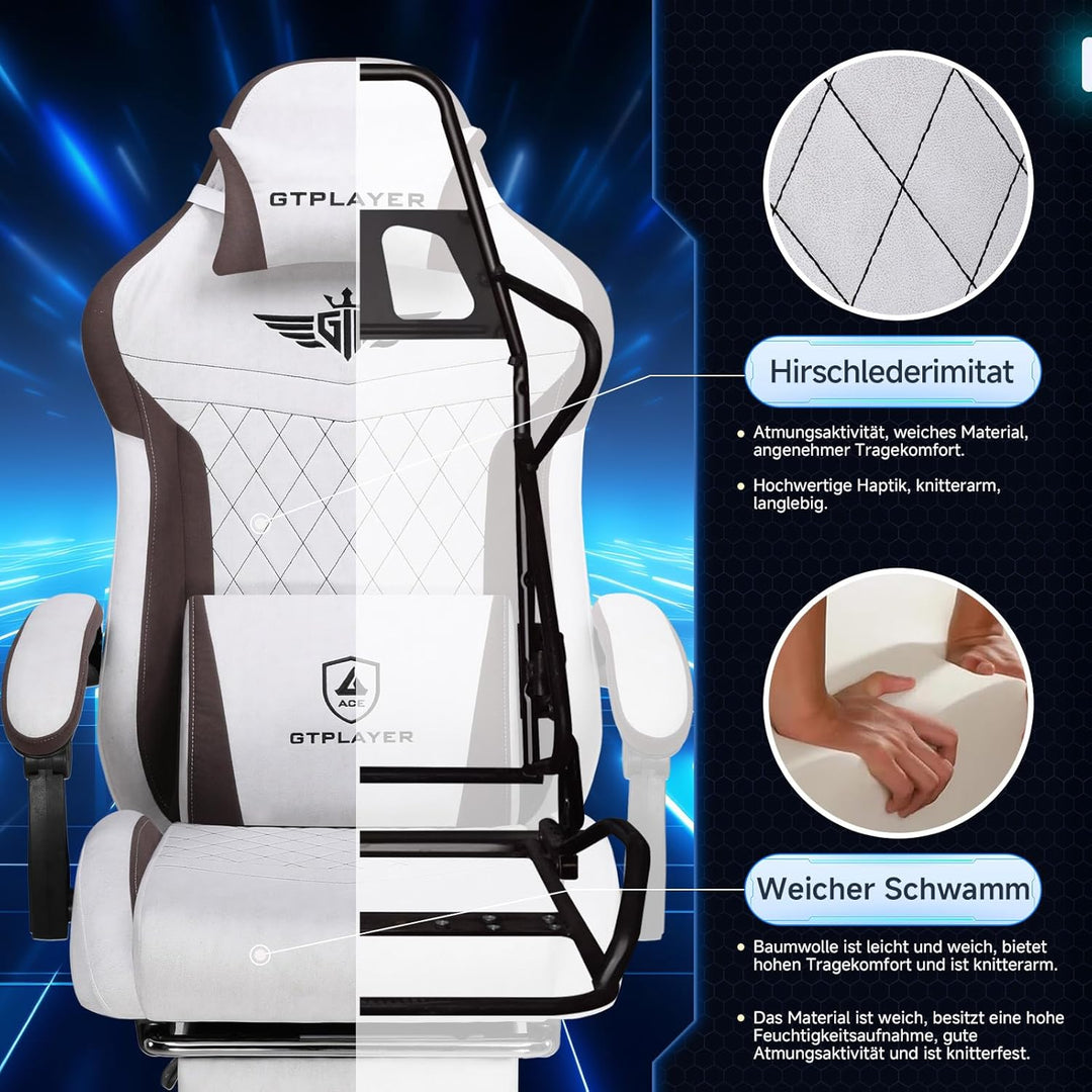 GTPLAYER Gaming Stuhl, Ergonomischer Gamer Stuhl aus Stoff mit Lendenwirbelstütze, PC-Stuhl mit verb