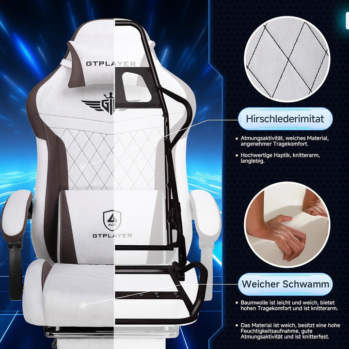 GTPLAYER Gaming Stuhl, Ergonomischer Gamer Stuhl aus Stoff mit Lendenwirbelstütze, PC-Stuhl mit verb