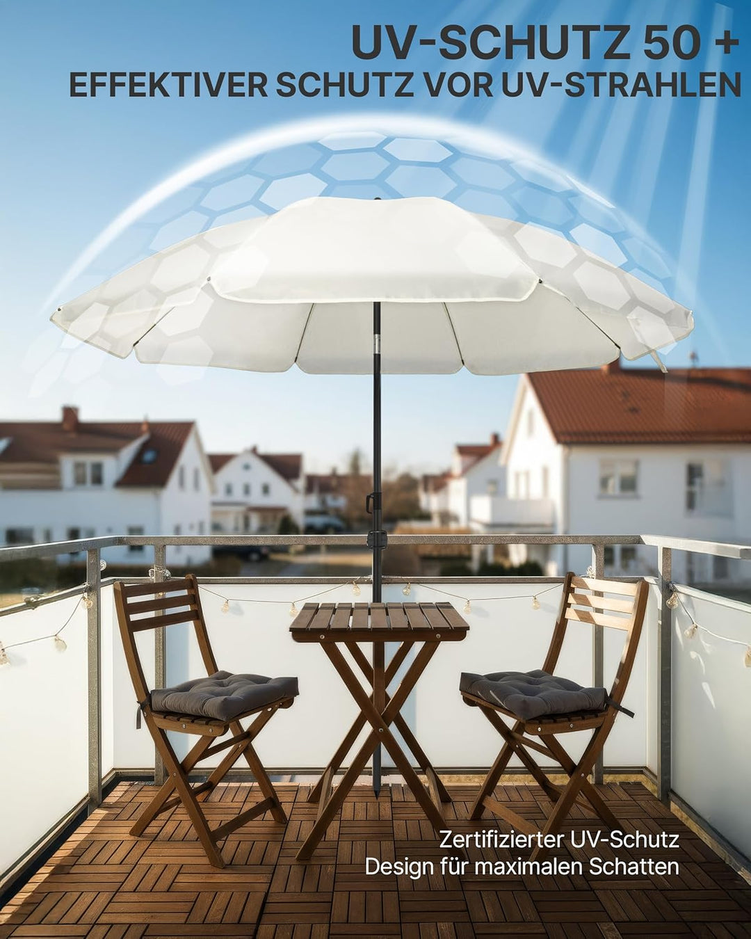 4smile Sonnenschirm Balkon Ø 160 cm SunnyJoy, Beige - UPF 50+ Strandschirm, sicherer Sonnenschirm St
