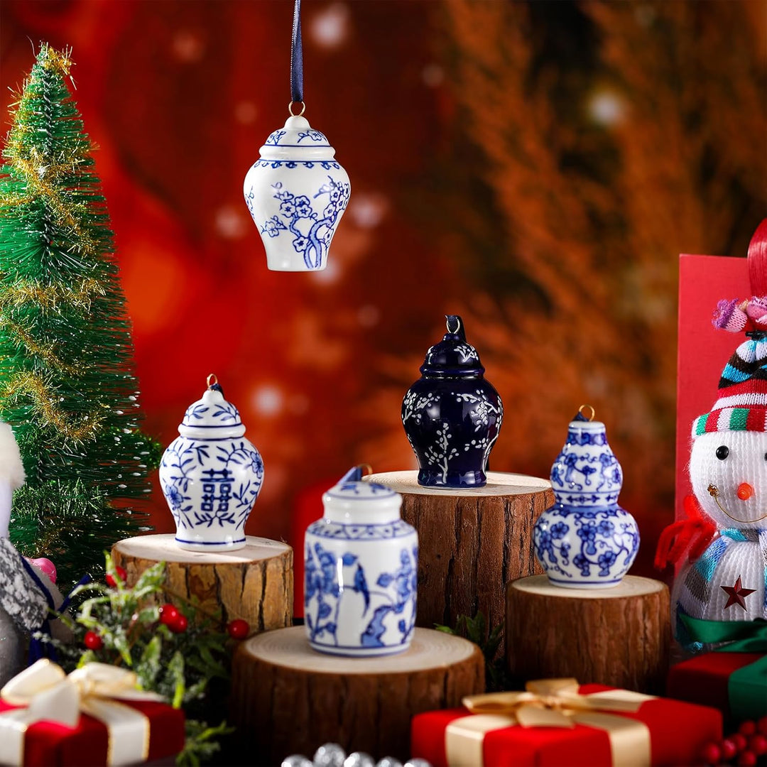 8 Stück Weihnachten Mini Ginger Jar Ornamente Chinoiserie Porzellan Hängende Ornamente Keramik Weihn