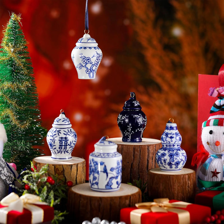 8 Stück Weihnachten Mini Ginger Jar Ornamente Chinoiserie Porzellan Hängende Ornamente Keramik Weihn