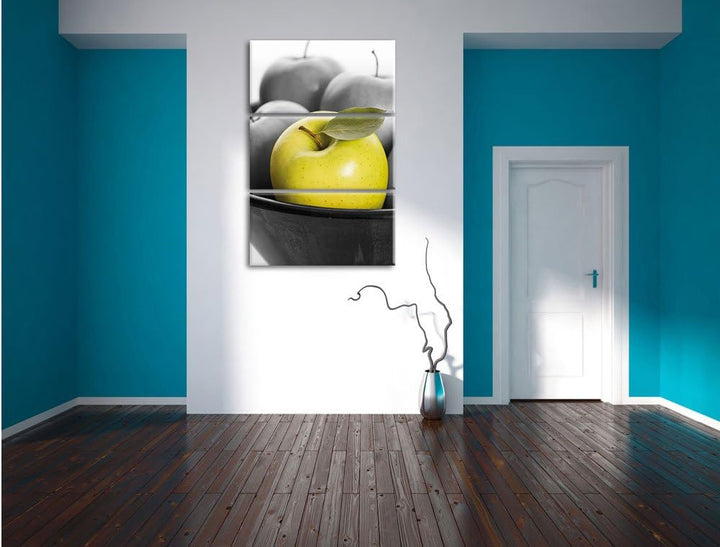 Pixxprint Apple Apfel Korb mit grünen Äpfeln als Leinwandbild/Grösse: 3 Teilig (120x80) cm/Wandbild/