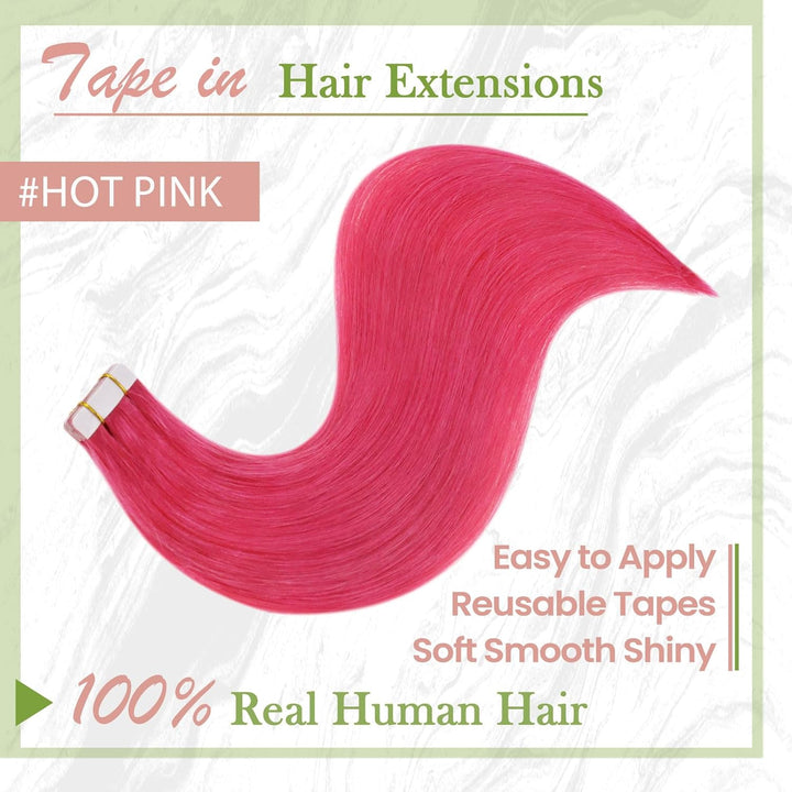 RUNAUTRE Tape Echthaar Extensions Rosa 35cm Remy Tape in Haarverlangerung Echthaar Bunt 14 Zoll 20g