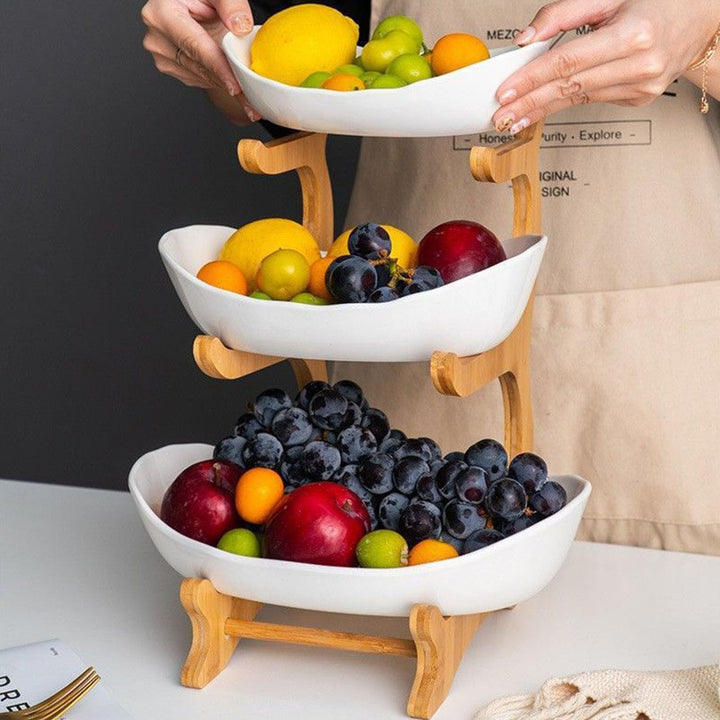 Etagere 3 Etagen mit Obstschale, Mehrstöckiger Obstkorb für Küche, Modern Obst Etagere Holz, Fruchtk
