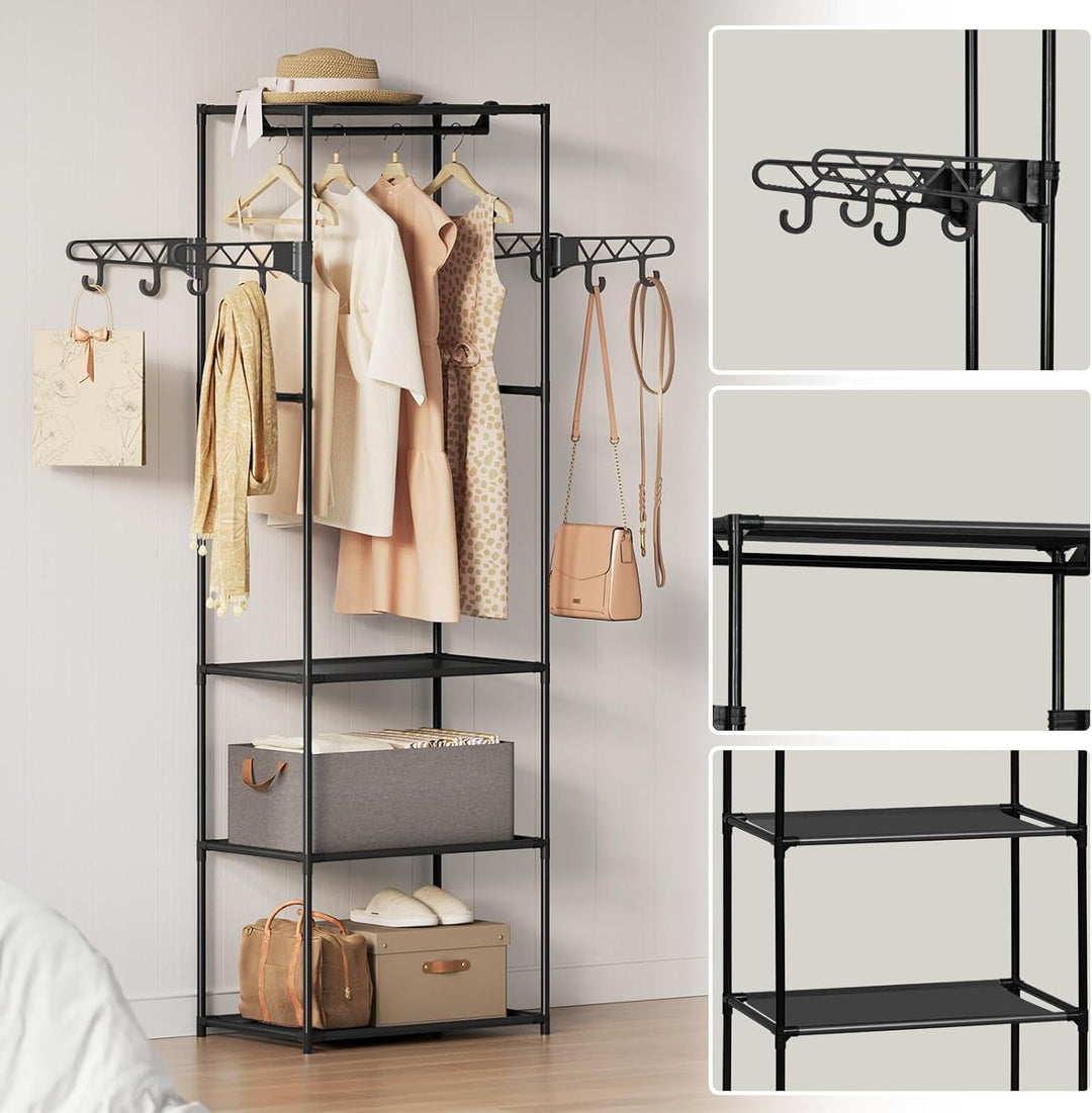 WOLTU Kleiderständer, Kleiderschrank offen, freistehende Garderobe, mit Kleiderstange Ablagen Haken,
