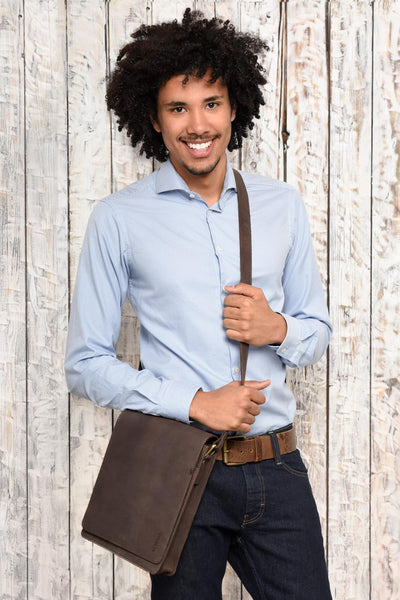 LEABAGS Leder Umhängetasche Herren & Damen I Messenger Bag mit Schultergurt I Schultertasche I Arbei