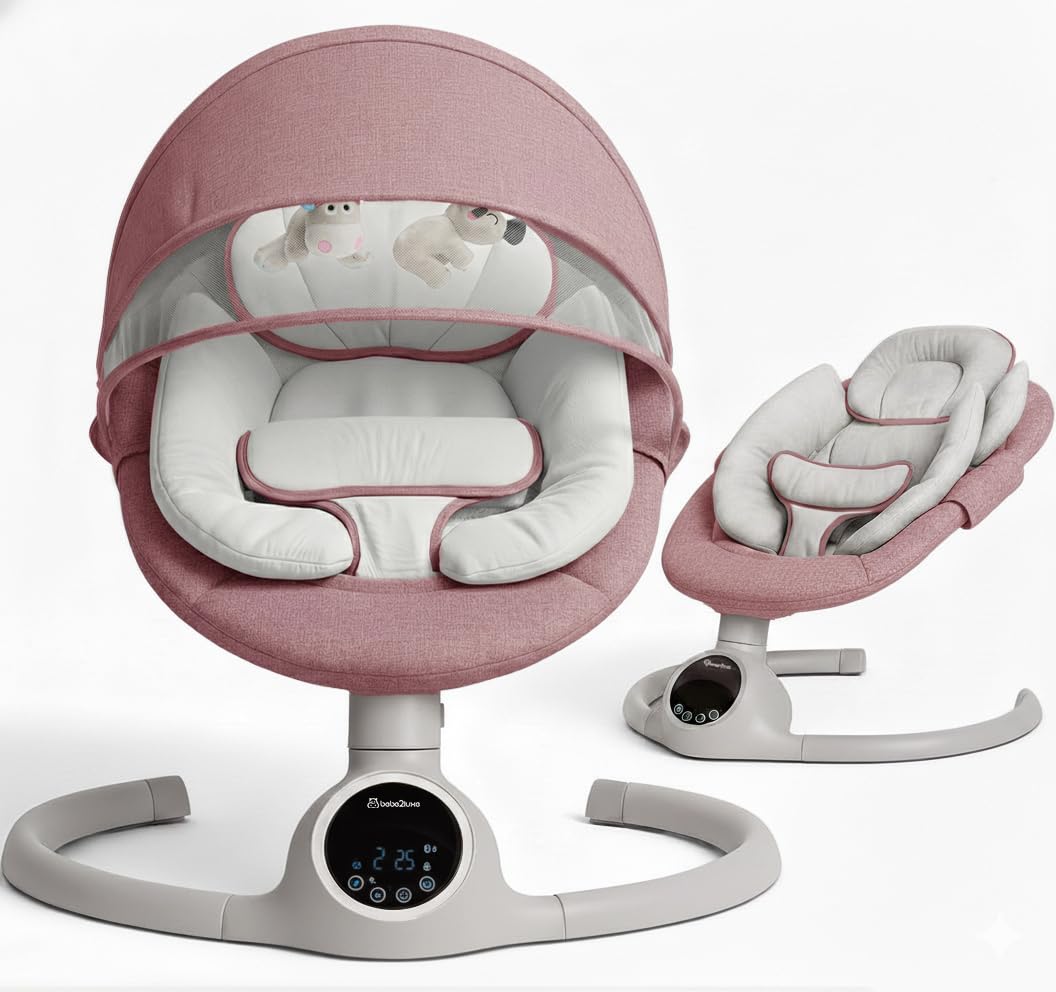 BEBE2LUXE ALPHA Babywippe, Elektrische Babyschaukel mit Musik, Nutzbar ab der Geburt bis ca. 6 Monat