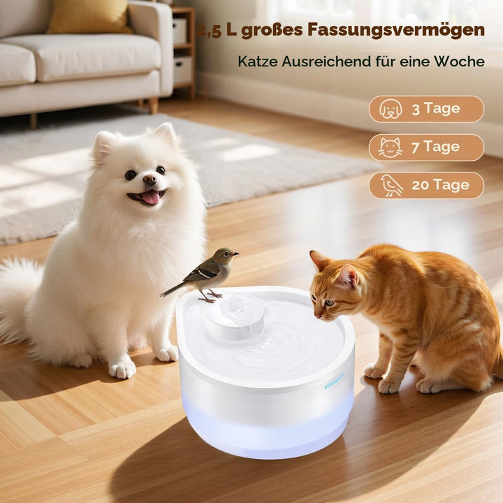Katzenbrunnen 2,5L Trinkbrunnen für Katze Super Leiser, Wasserbrunnen für Katzen mit LED und 3 Aktiv