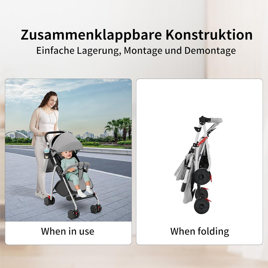 OHMG Kinderwagen Premium Kinderbuggy klappbar Liegebuggy Sportwagen Faltbar 360°Räder 5-Punkt Gurt I